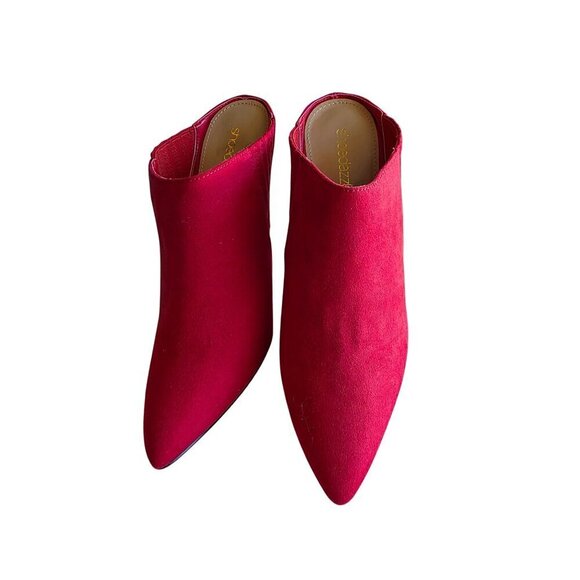 ShoeDazzle Red Blakely Pointed Toe Stiletto Heel Mules Size 7.5 Faux Suede Slip- - Picture 13 of 16